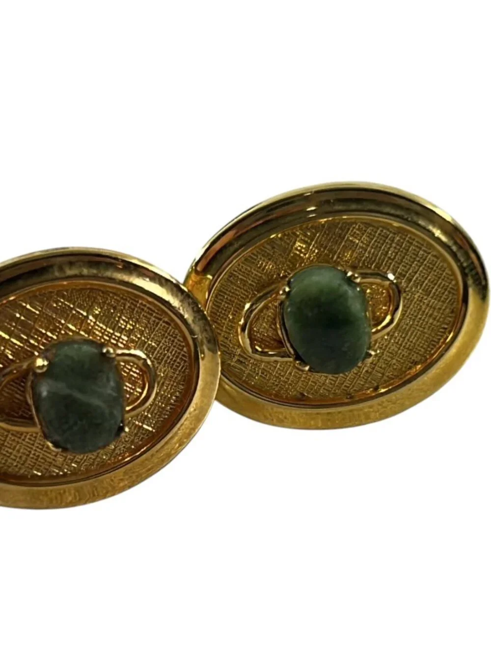 Vintage Sovereign House LTD Mens Cufflinks Cuff Links Gold Tone Green Cabochon